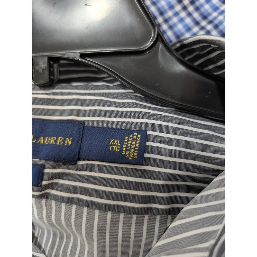Polo Ralph Lauren Button Down Men XXL Gray White Striped Performance Classic Fit